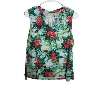 Caribbean Joe Tank Top Women's Petite XL V-Neck Floral Sleeveless Boho Casual
